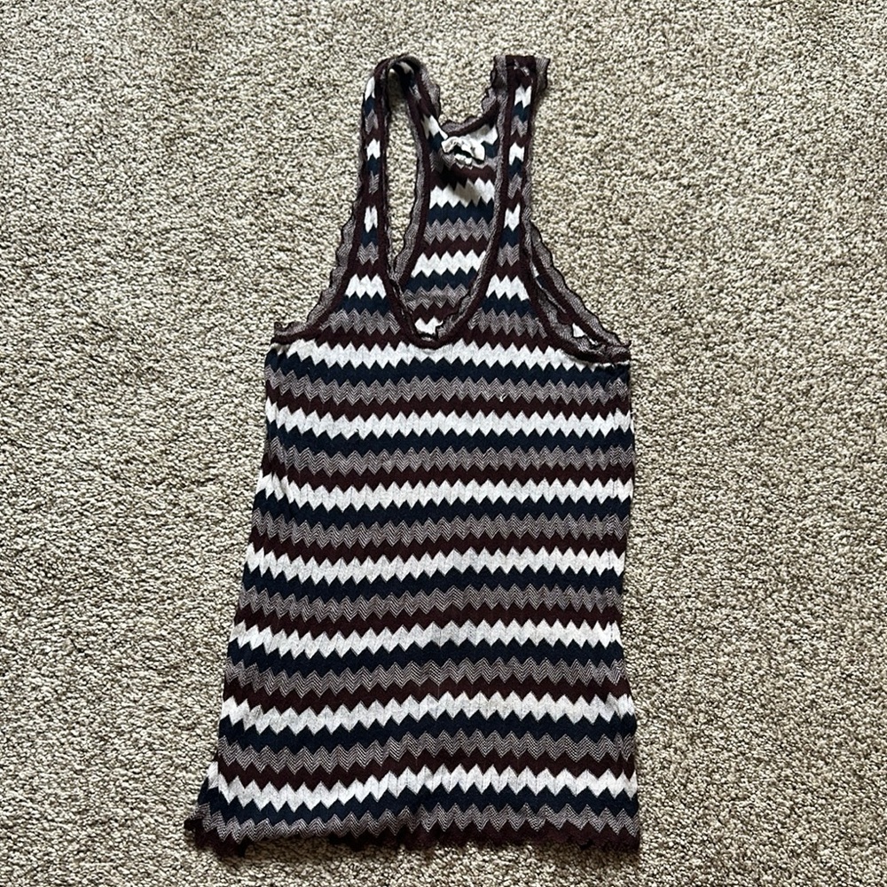 Isabel Marant Navy and White Ribbed Sleeveless Tank Top